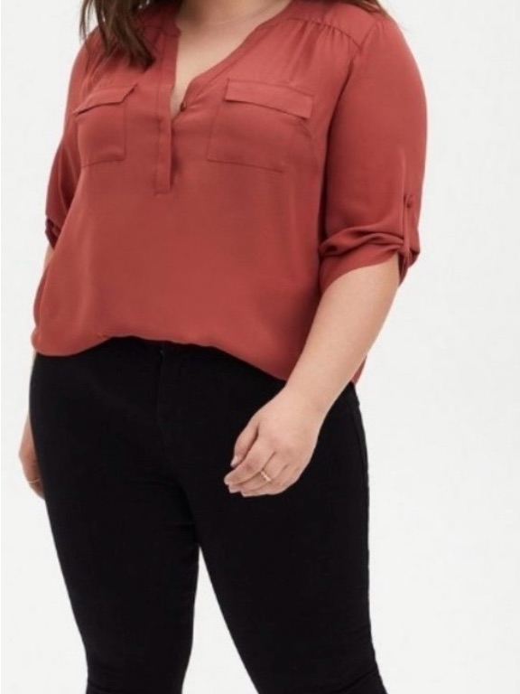 Torrid Harper 3/4 Sleeve Blouse In Rust